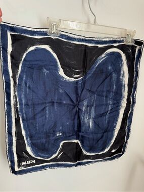Vintage Halston Navy & Black Abstract Art Silk Scarf